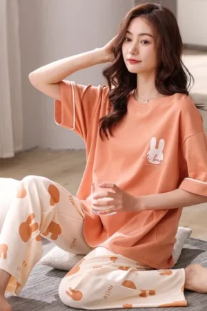 Cute Bunny Printed Pj Suit For Girls / Women